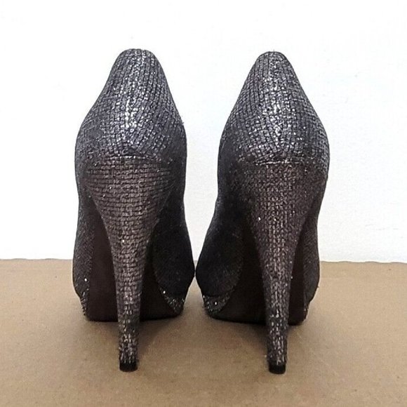 Vera Wang Selima Silver Glitter Peep Toe Platform Stiletto Pumps Womens Size 7 - Picture 3 of 12